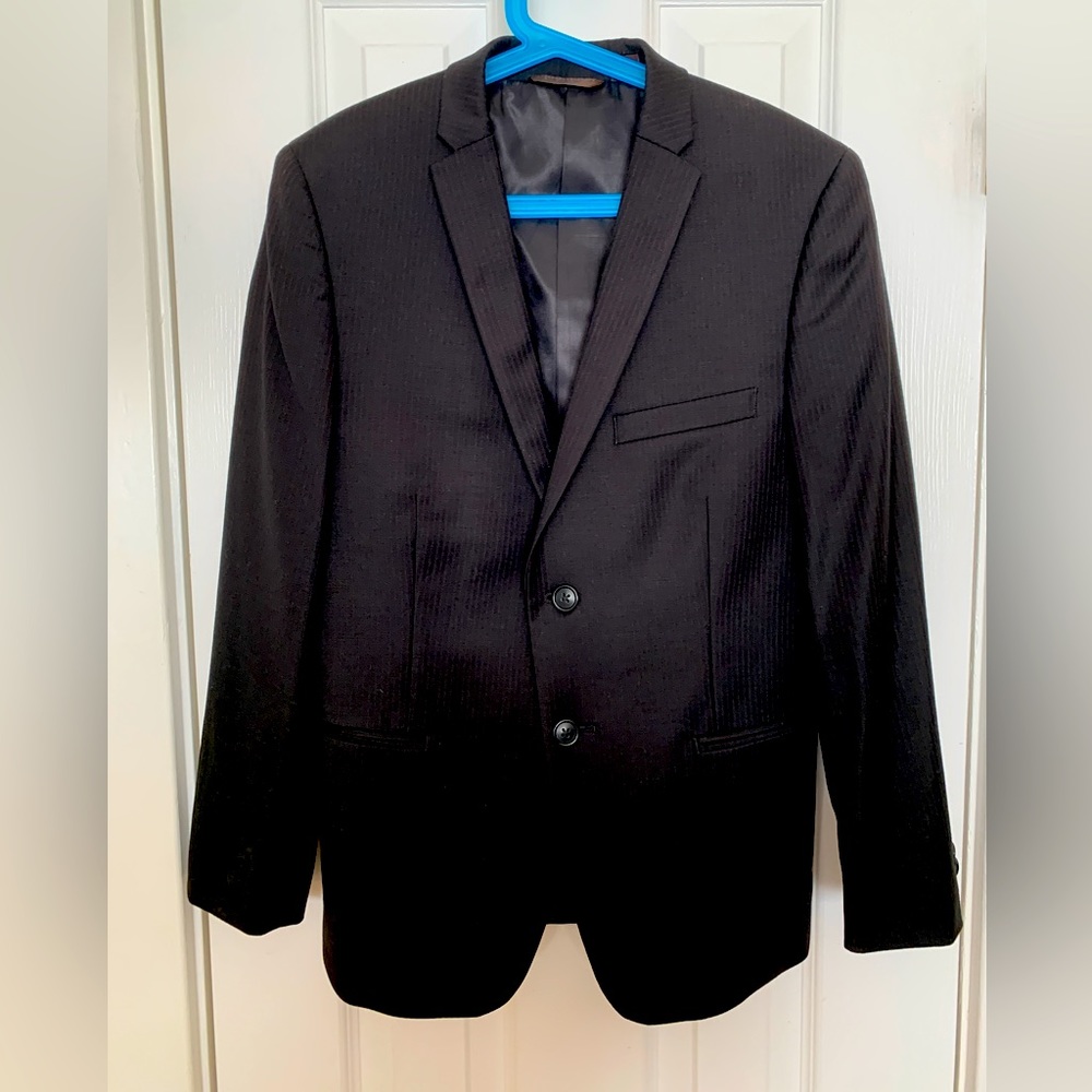 Michael Kors Kids Black Wool Boys 2 Piece Suit w/ Burgundy Thin Pinstripes sz 14